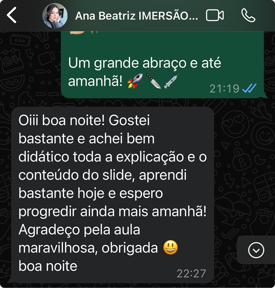 Depoimento de aluno da imersão