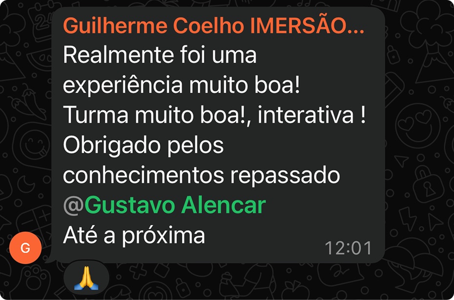 Depoimento de aluno da imersão