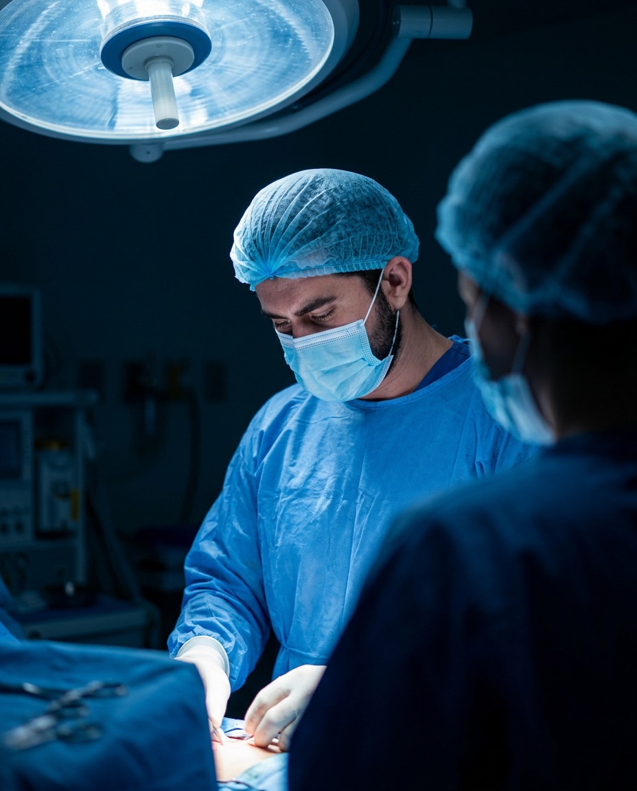 Gustavo instrumentando durante uma cirurgia no centro cirúrgico